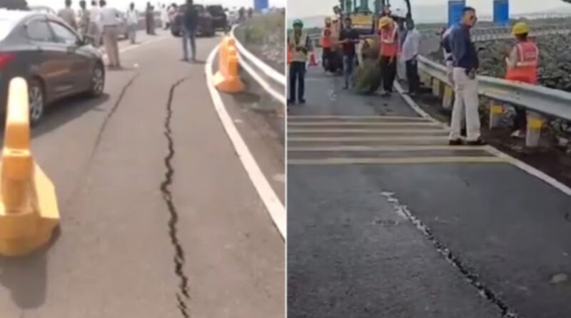 atal setu bridge service road cracked cracked and repaired
