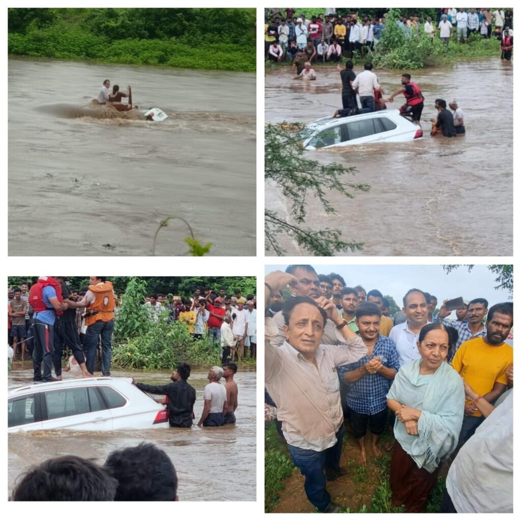 કરોલ નદીમાં ડૂબતી કારને બચાવાઈ