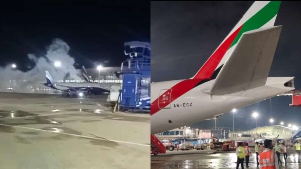 dubai flight engine fire (image source india tv)