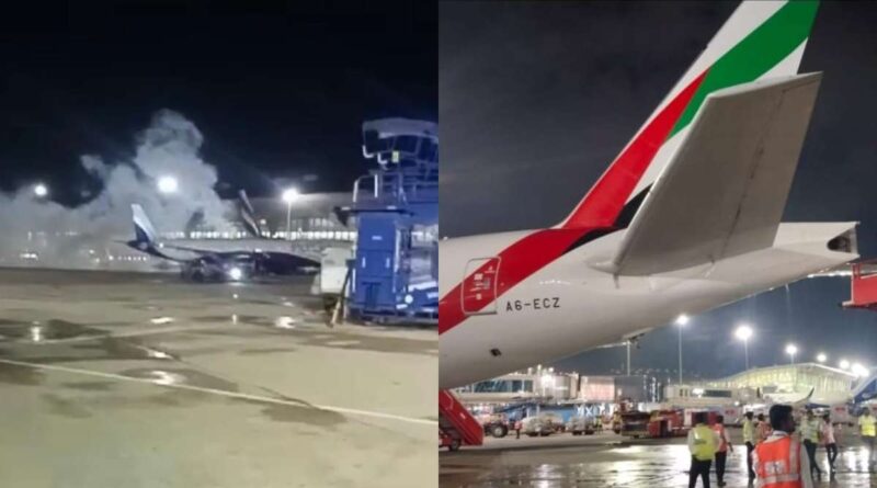 dubai flight engine fire (image source india tv)