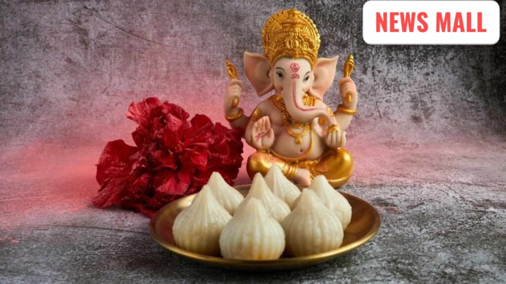 curly tales credit Lord Ganesha with 21 Durva grass and Modak offerings signifying spiritual elements