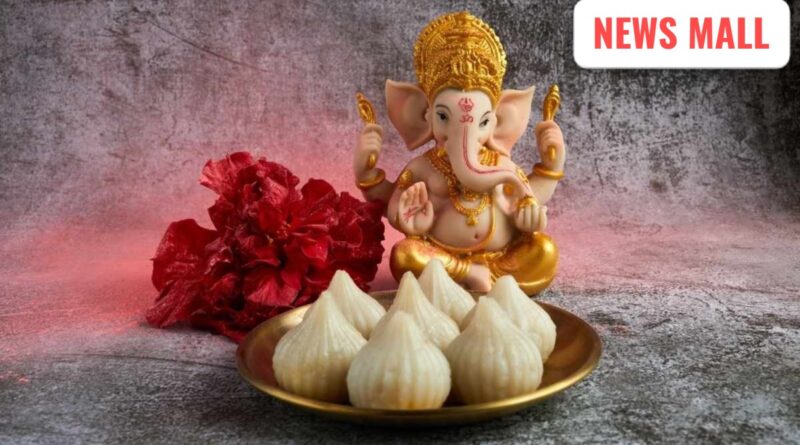 curly tales credit Lord Ganesha with 21 Durva grass and Modak offerings signifying spiritual elements